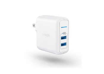 Anker PowerPort II with Dual PowerIQ Ports, 24W-Ultra-Compact Foldable Plug Travel Charger, for iPhone X/8/7/6S/6 Plus, iPad Pro/Air 2/mini 4, Samsung S5, and More