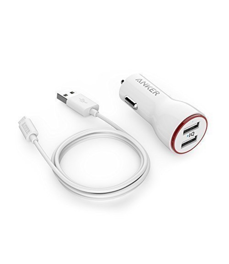 Anker 24W Dual USB PowerDrive 2 Car Charger with 3ft Micro USB to USB Cable, in White shade-M000000000450 www.mysocially.com