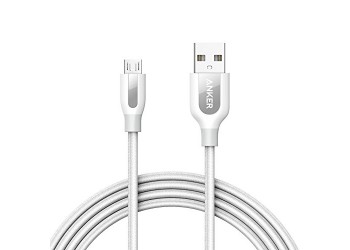 Anker Powerline + Micro USB Cable in White shade, 6ft length with Pouch