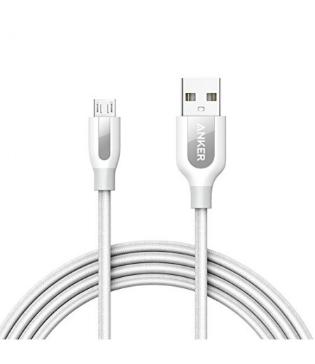 Anker Powerline + Micro USB Cable in White shade, 6ft length with Pouch