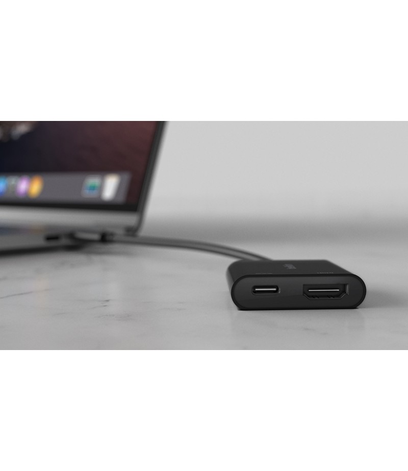 Belkin USB-C to HDMI + Charge Adapter (Supports 4K UHD Video, Passthrough Power up to 60W for Connected Devices, MacBook Pro HDMI Adapter)