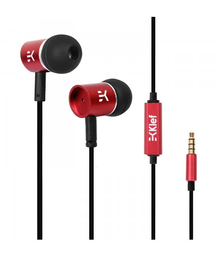 Klef X1 Metal in-Ear Headphones with Mic and Carry Pouch (Blazing Red) | Gift Box