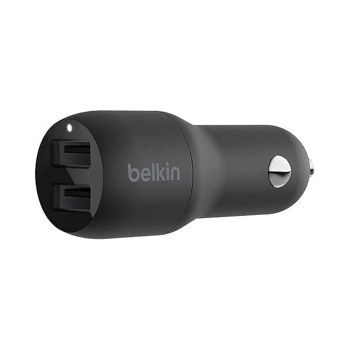 Belkin Game Consoles, Speakers Boost Charge Dual Port USB-A Car Charger 24W, 12W Power from Each Port for 24W of Total Output Power (Ccb001Btbk) - Black