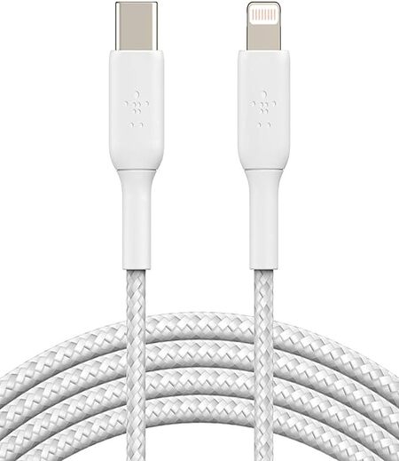 Belkin BoostCharge Nylon Braided USB C to Lightning Cable 6.6ft/2M - MFi Certified 18W Power Delivery iPhone Charger Cord - Apple Charger USB C Cable - Fast Charging for iPhone 14, iPhone 13 - White