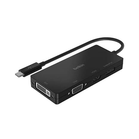 Belkin USB-C Multi Port Display Adapter (with Tethered USB-C Cable) - Connectivity for USB-C to DVI Port, VGA Port, 4K HDMI Port, Compatible with Mac and Windows laptops and Other USB-C Devices - Black