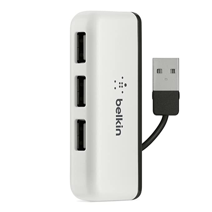 Belkin 4-Port USB to USB 2.0 Ultra-Mini Hub Adapter for MacBook, Laptop and Desktop (White)