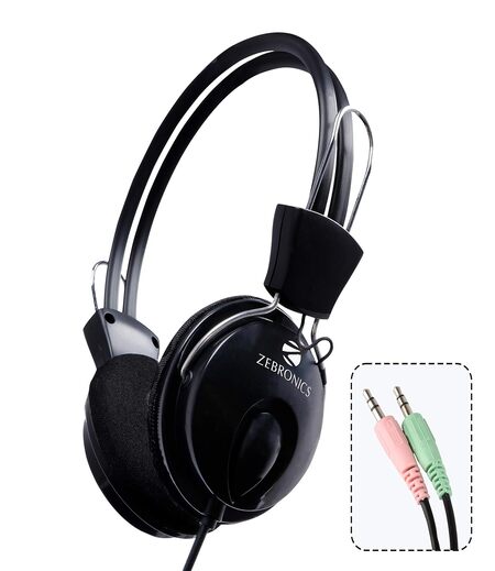 ZEBRONICS Zeb Pleasant Wired Over The Ear Headphone with Mic (Black)