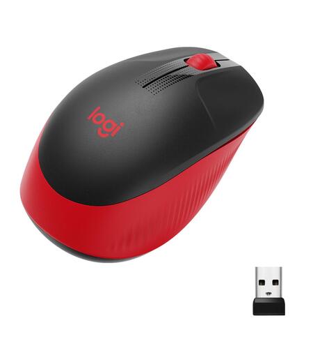 Logitech M190 Wireless Mouse, Full Size Ambidextrous Curve Design, 18-Month Battery with Power Saving Mode, USB Receiver, Precise Cursor Control + Scrolling, Wide Scroll Wheel, Scooped Buttons -Red