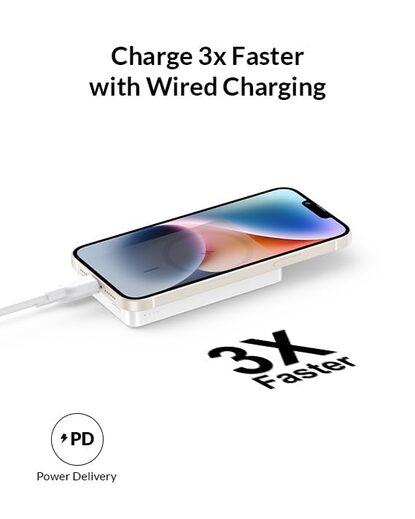 Anker 334 Portable Magnetic Battery MagGo, Original Apple Mfi Certified, 10000mAh Slim Wireless Power Bank with Fast Charging, 15W Wireless & 20W PD Wired, for iPhone 14, 13 & 12 Series (White)