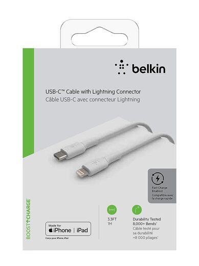 Belkin Apple Certified Lightning To Usb Charge And Sync Flexible Silicone, Double Nylon Braided Cable For Iphone, Ipad, Air Pods, Smartphone 3.3 Feet (1 Meters) Pink-M00000001605