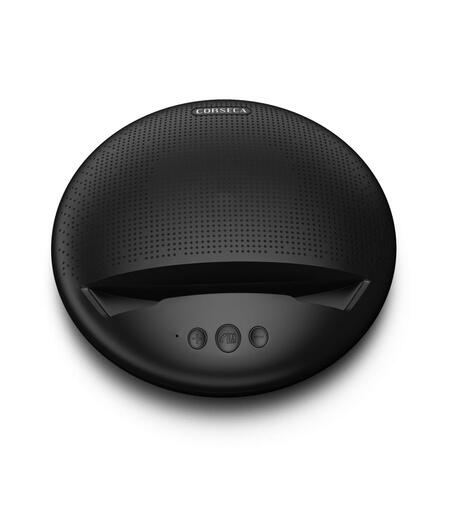 Corseca MuDisc 5W Portable Wireless Bluetooth Deep Bass Stereo Speaker with Mic FM Radio SD Card and Integrated Mobile Rest Stand, Black
