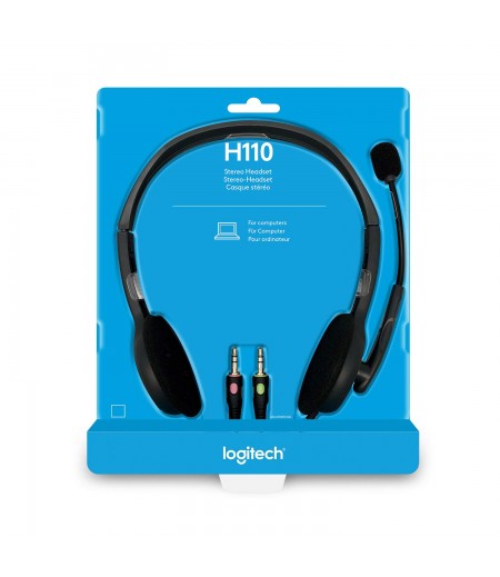 Logitech H110 Wired headset, 3.5-mm Dual Audio Jack, PC/Mac/Laptop- Grey