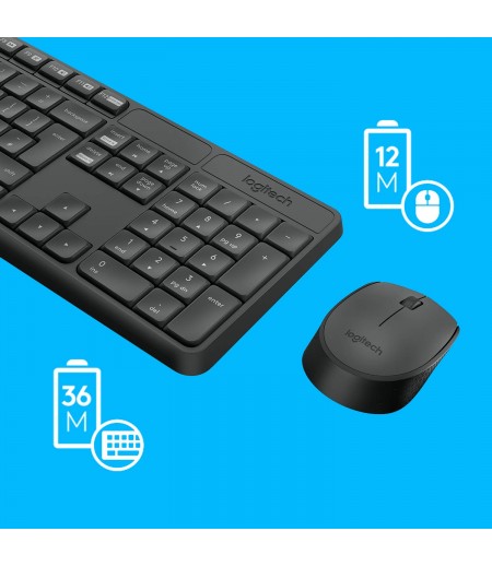 Logitech MK235 Wireless Keyboard and Mouse Combo for Windows, 2.4 GHz Wireless with Nano USB-Receiver, Wireless Mouse, 15 FN Keys, 3-Year Battery Life, PC/Laptop - Black