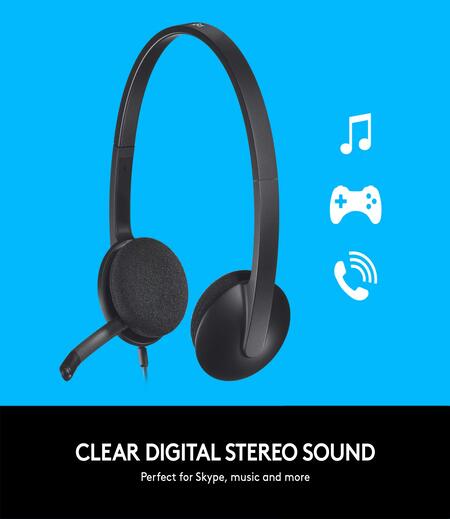 Logitech H340 Wired Headset, Stereo Headphones with Noise-Cancelling Microphone, USB, PC/Mac/Laptop - Black