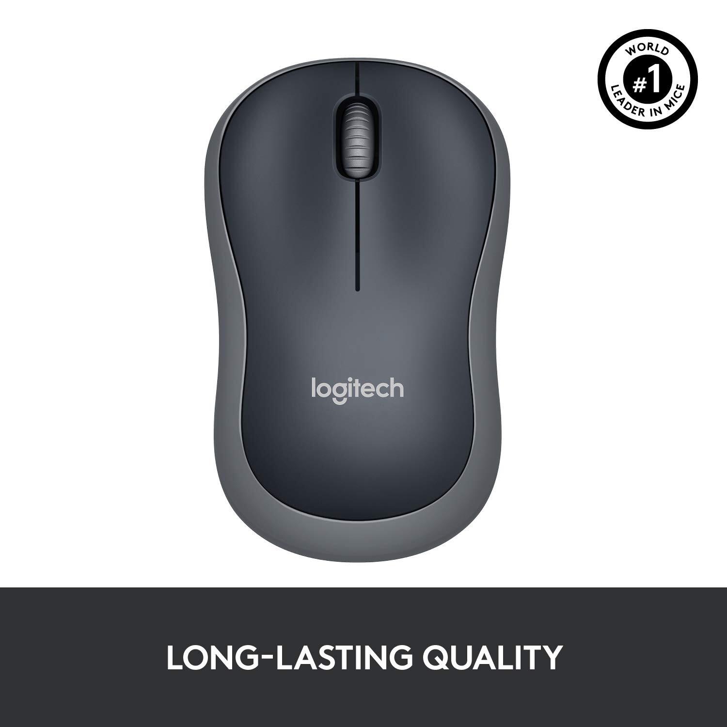 Logitech M185 Wireless Mouse USB for PC Windows, Mac and Linux, Grey with Ambidextrous Design-Black