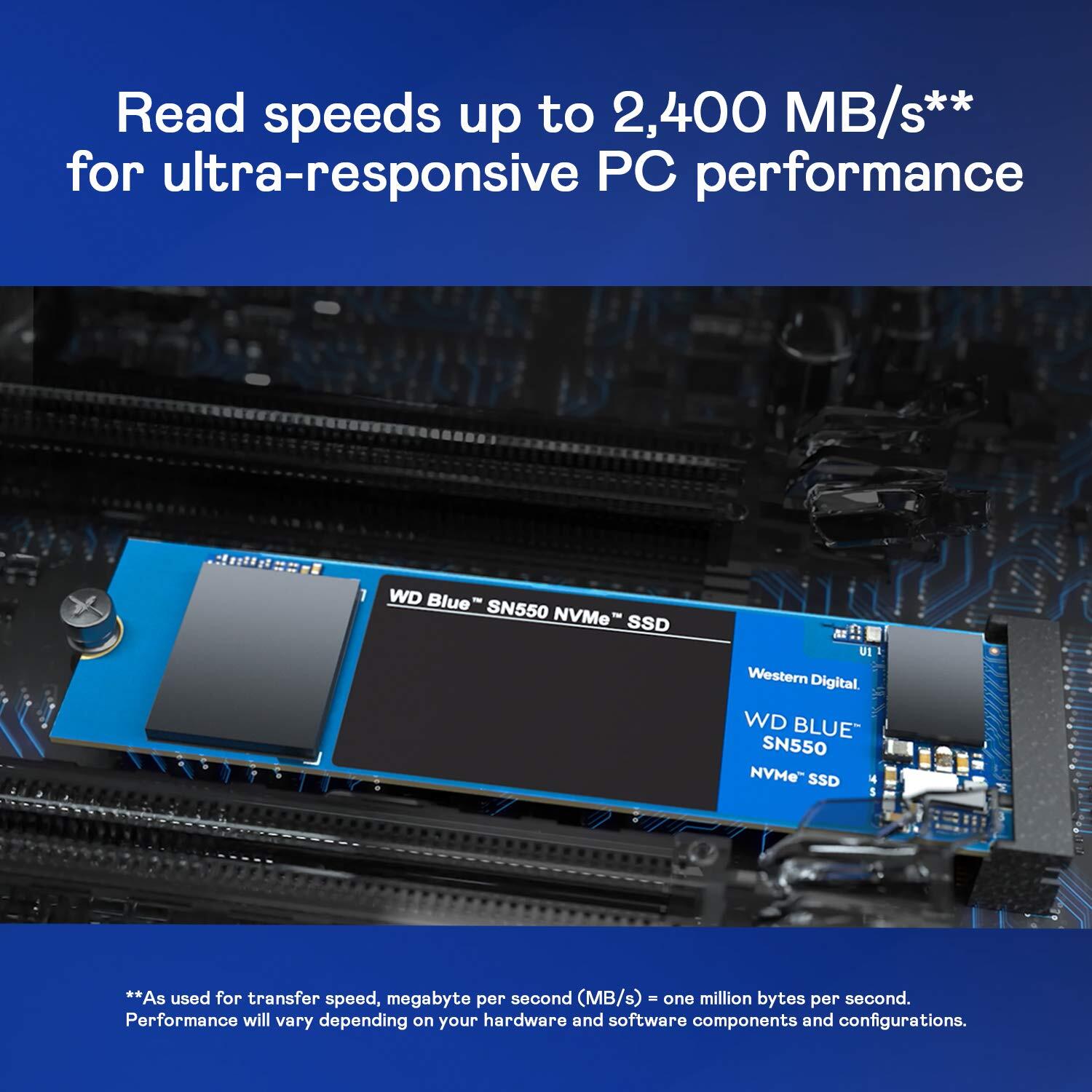 WD Blue SN550 1TB NVMe Internal SSD - 2400MB/s R, 1950MB/s W, 5Y Warranty (WDBA3V0010BNC-WRSN)