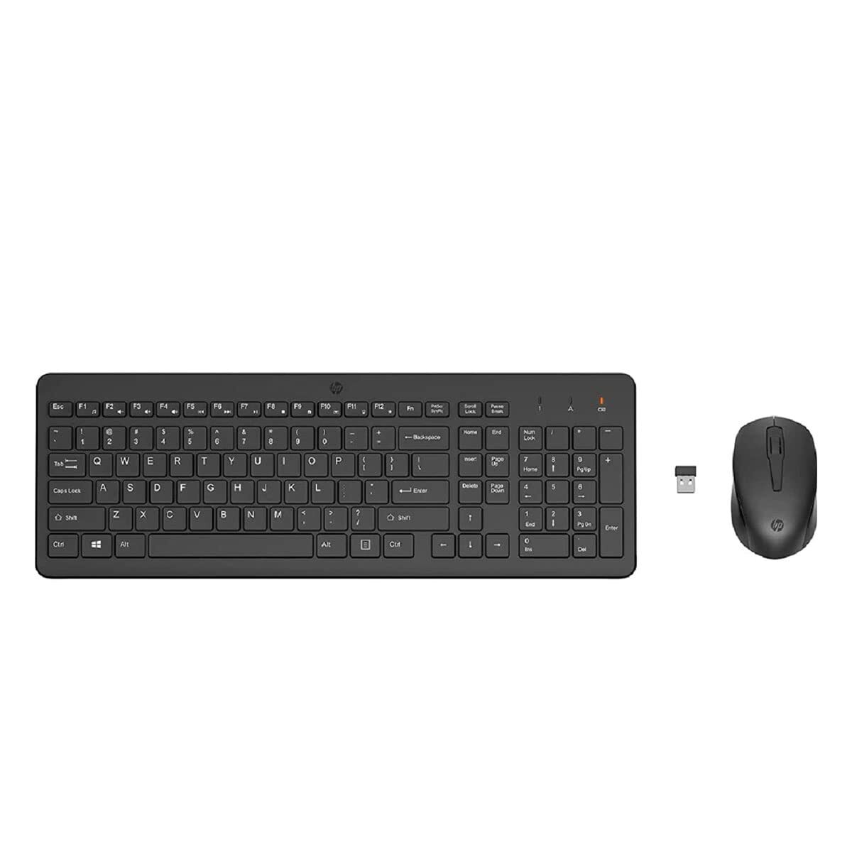 HP 330 Wireless Black Keyboard and Mouse Set with Numeric Keypad, 2.4GHz Wireless Connection and 1600 DPI, USB Receiver, LED Indicators, Black