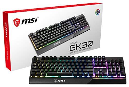 MSI Vigor GK30 RGB Wired Gaming Keyboard, 6-Zone RGB Lighting, Water Repellent & Splash-Proof, Mechanical-Like Plunger Switches