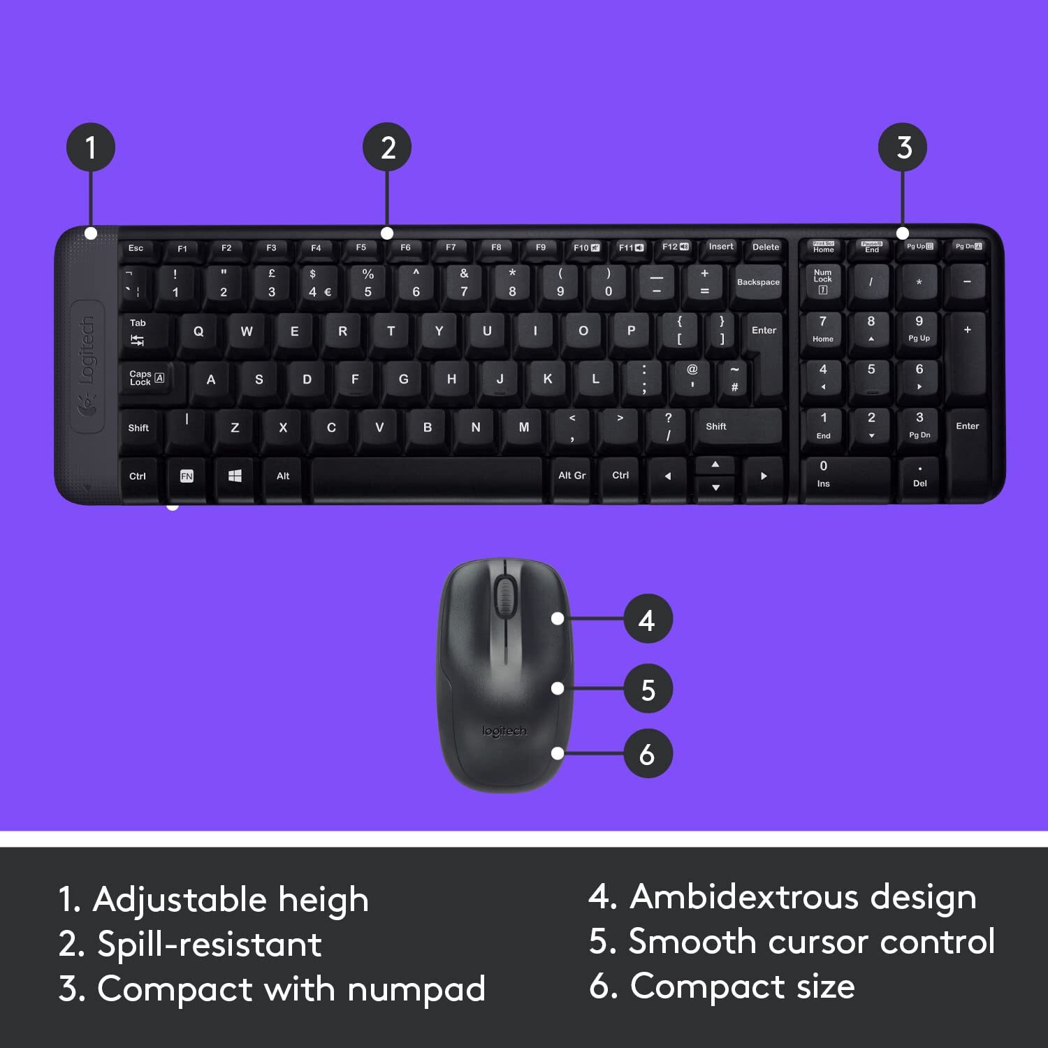 Logitech MK220 Compact Wireless Keyboard and Mouse Set for Windows, 2.4 GHz Wireless with Unifying USB-Receiver, 24 Month Battery, Compatible with PC, Laptop - Black