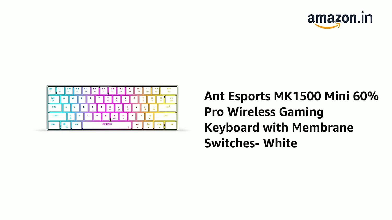 Ant Esports MK1500 Mini 60% Pro RGB  Wireless Gaming Keyboard with Membrane Switches for PC / Mobile / Tablets / Laptop / TVs- White