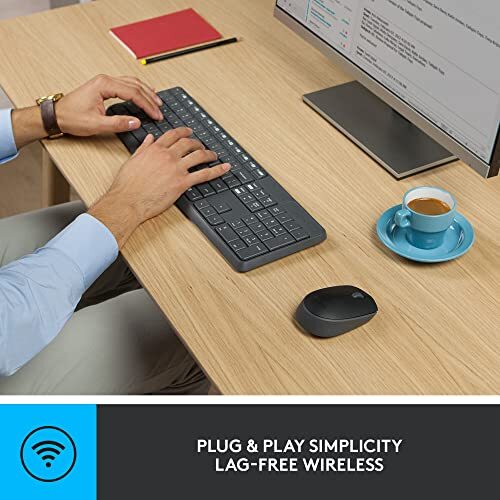 Logitech MK235 Wireless Keyboard and Mouse Set for Windows, 2.4 GHz Wireless Unifying USB Receiver, 15 FN Keys, Long Battery Life, Compatible with PC, Laptop - Black