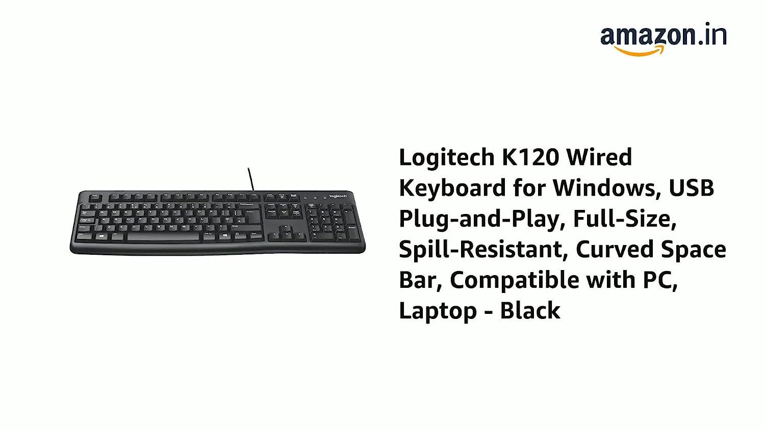 Logitech Plug and Play USB Keyboard K120, Black