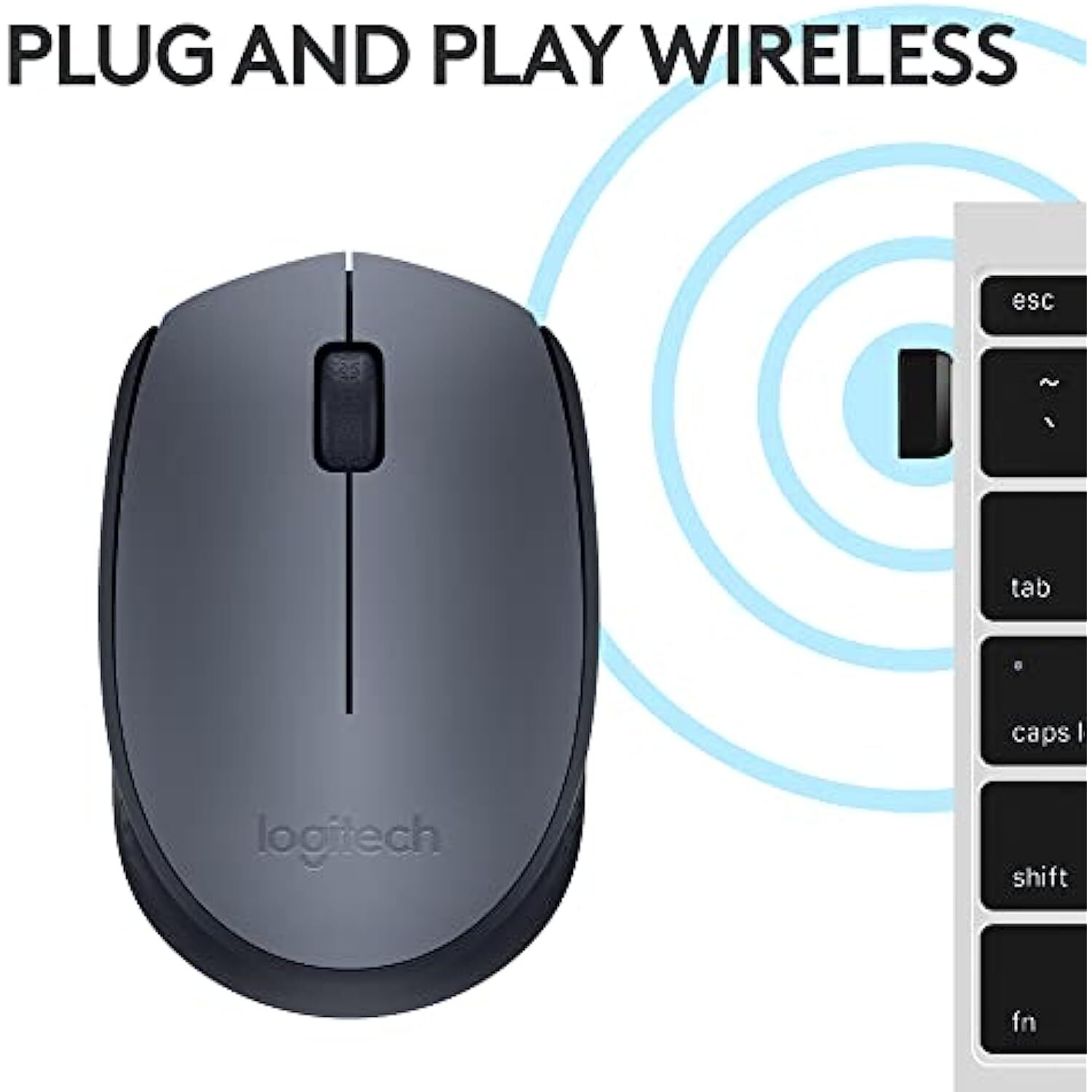 Logitech M170 Wireless Mouse, 2.4 GHz with USB Mini Receiver, Optical Tracking, 12-Months Battery Life, Ambidextrous PC/Mac/Laptop - Grey/Black