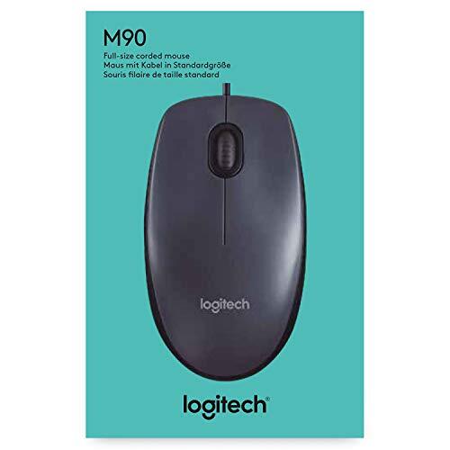 Logitech M90 Wired USB Mouse, 3 yr Warranty, 1000 DPI Optical Tracking, Ambidextrous PC/Mac/Laptop - Black