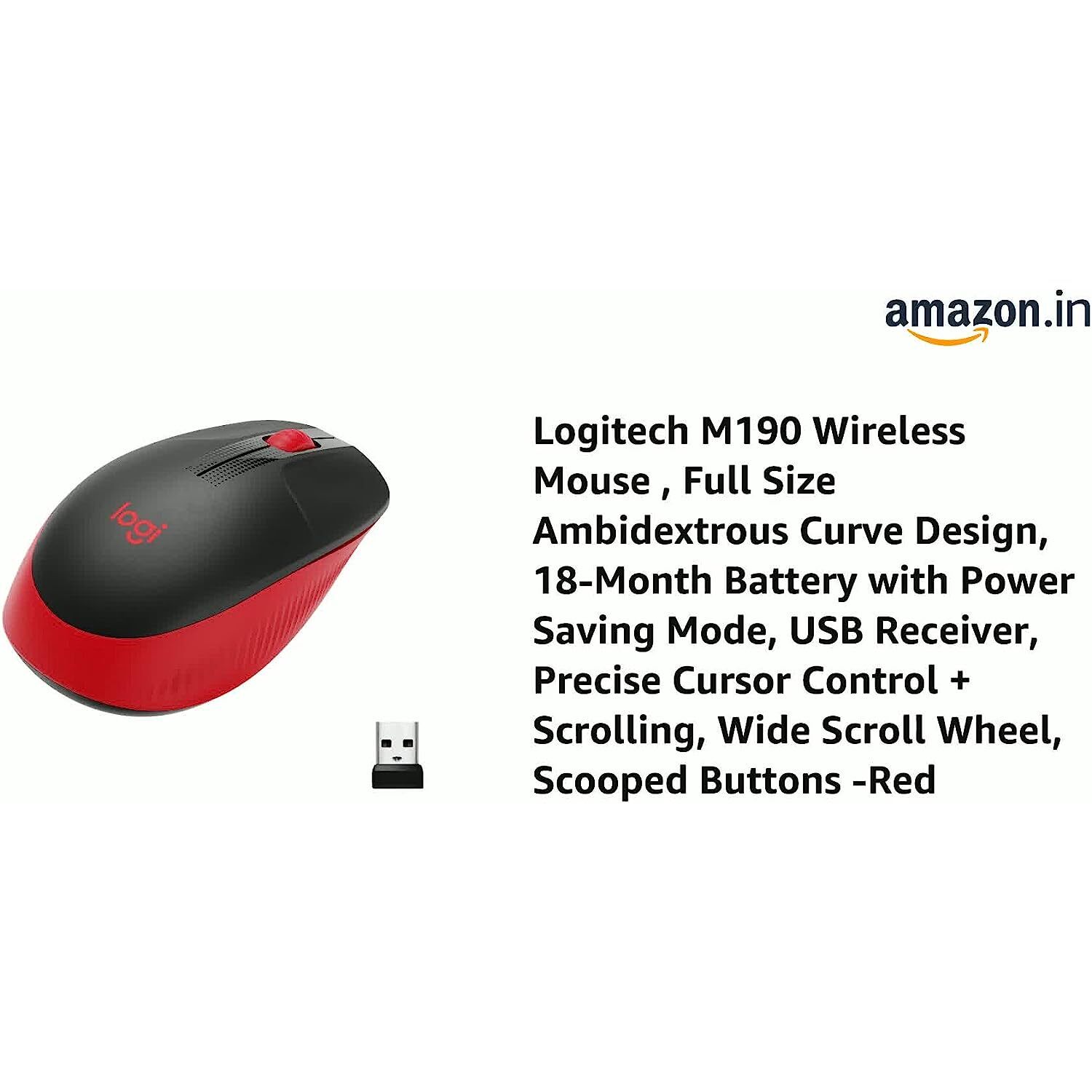 Logitech M190 Wireless Mouse , Full Size Ambidextrous Curve Design, 18-Month Battery with Power Saving Mode, USB Receiver, Precise Cursor Control + Scrolling, Wide Scroll Wheel, Scooped Buttons -Black
