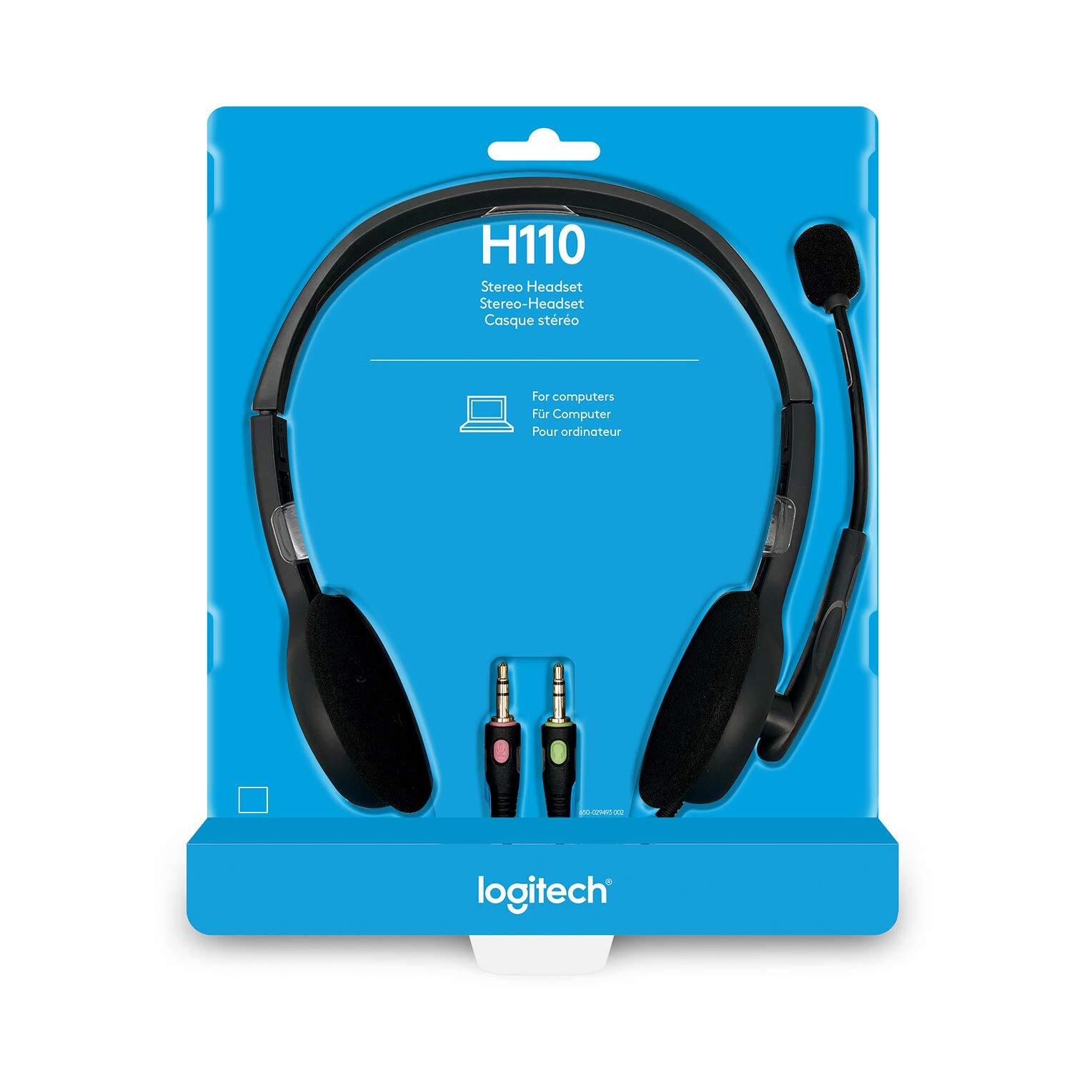 Logitech H110 Wired On Ear Headphones With Mic, Stereo With Noise-Cancelling,3.5-Mm Dual Audio Jack, Pc/Mac/Laptop- Black