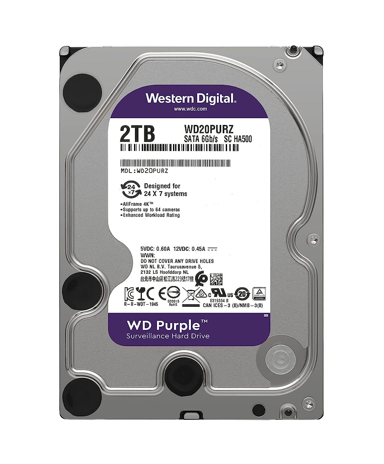 Western Digital WD Purple 2TB SATA Internal Surveillance Hard Drive (WD20PURZ)