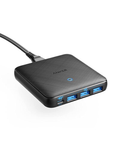 Anker 65W 4 Port GaN Fast Charger, PowerPort Atom III Slim Wall Charger, Patented PIQ 3.0 Technology with Dual Ports USB A & USB C (45W Max), for MacBook, Laptops, iPad Pro, iPhone, and More