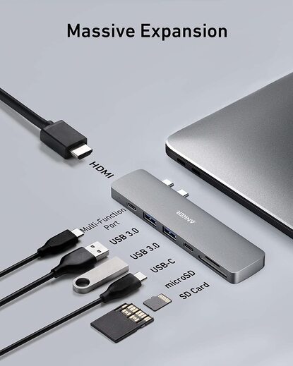 Anker USB C Hub for MacBook, Anker 547 USB-C Hub (7-in-2), Compatible with Thunderbolt 4 USB C Port, 4K HDMI, USB C and 2 USB A Data Ports for MacBook Pro 13 Inch, MacBook Air M1 / M2, and More