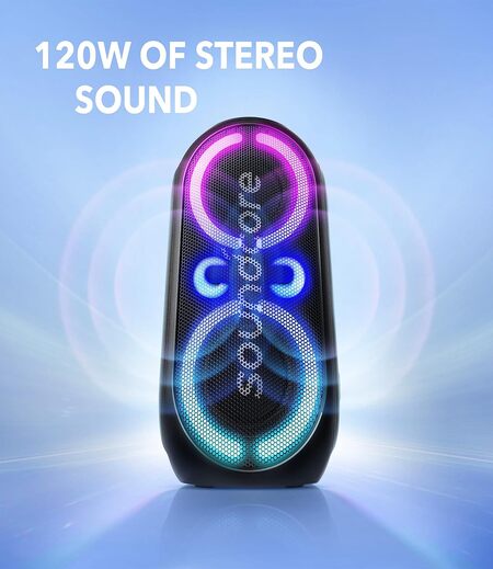 Anker soundcore Rave Party 2 Portable Speaker, 120W Stereo Sound, PartyCast 2.0, Light Show, IPX4 Water-Resistant, 16H Playtime, Mic Input, Custom EQ & Bass Up for Party, Tailgating, Backyard, Pool