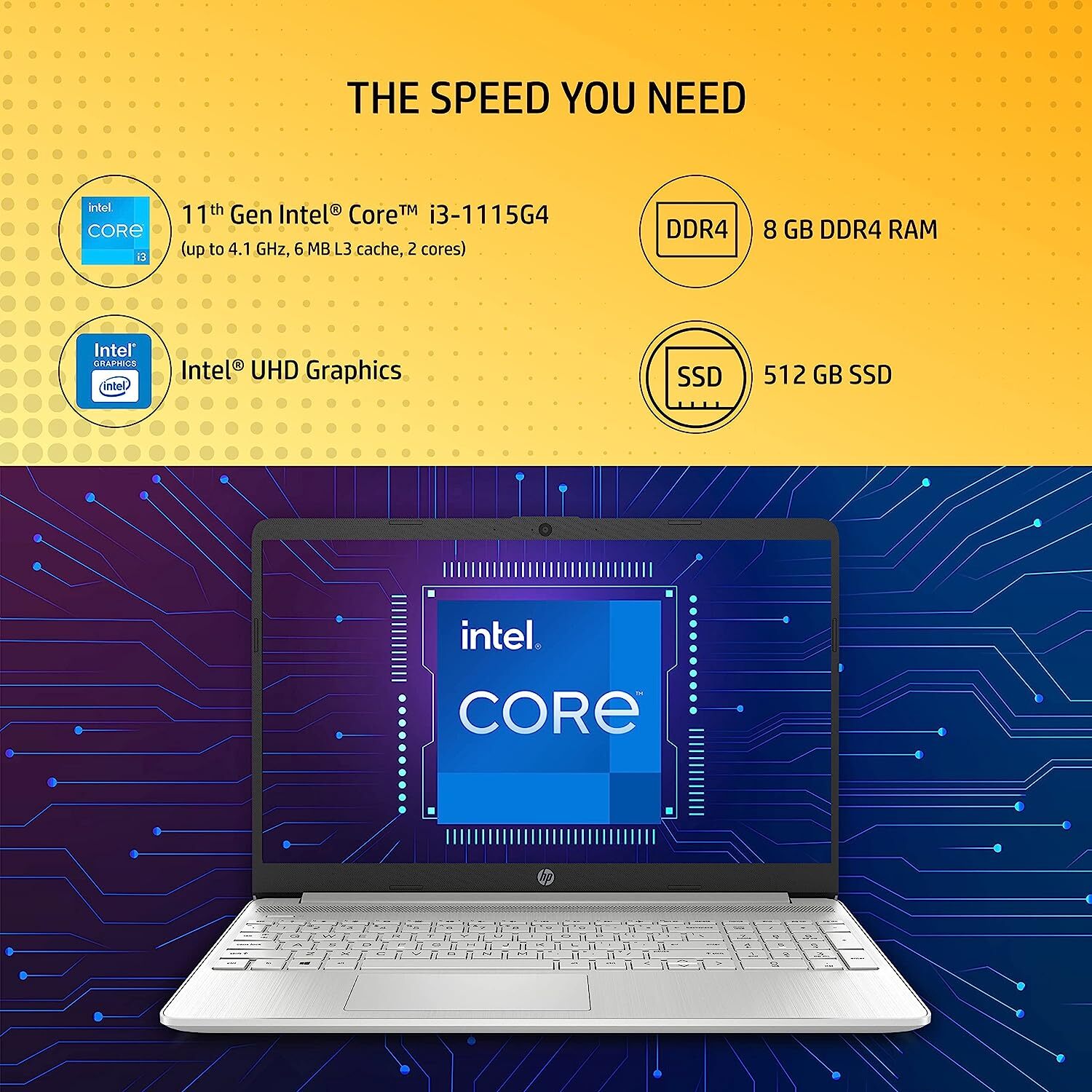 HP Laptop 15s, 11th Gen Intel Core i3-1115G4, 15.6-inch (39.6 cm), FHD, 8GB DDR4, 512GB SSD, Intel UHD Graphics, Thin & Light, Dual Speakers (Win 11, MSO 2021, Silver, 1.69 kg), fr2511TU