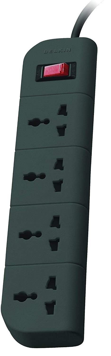 Belkin 4-Socket Surge Protector Universal Socket with 5ft (1.5-Meter) Heavy Duty Cable Overload Protection, Extension Cord Comes with 5 Years Manufacturer Warranty, Grey Color
