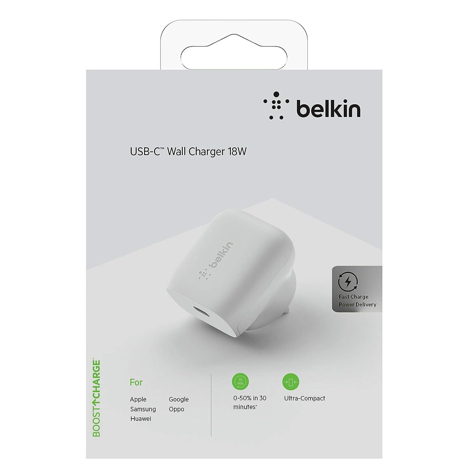 Belkin 18W USB Type C Adapter (iPhone Fast Charger for All iPhone 14, iPhone 13, Iphone12 Models, Ipad Pro and Type-C Android Cellular Phones - White