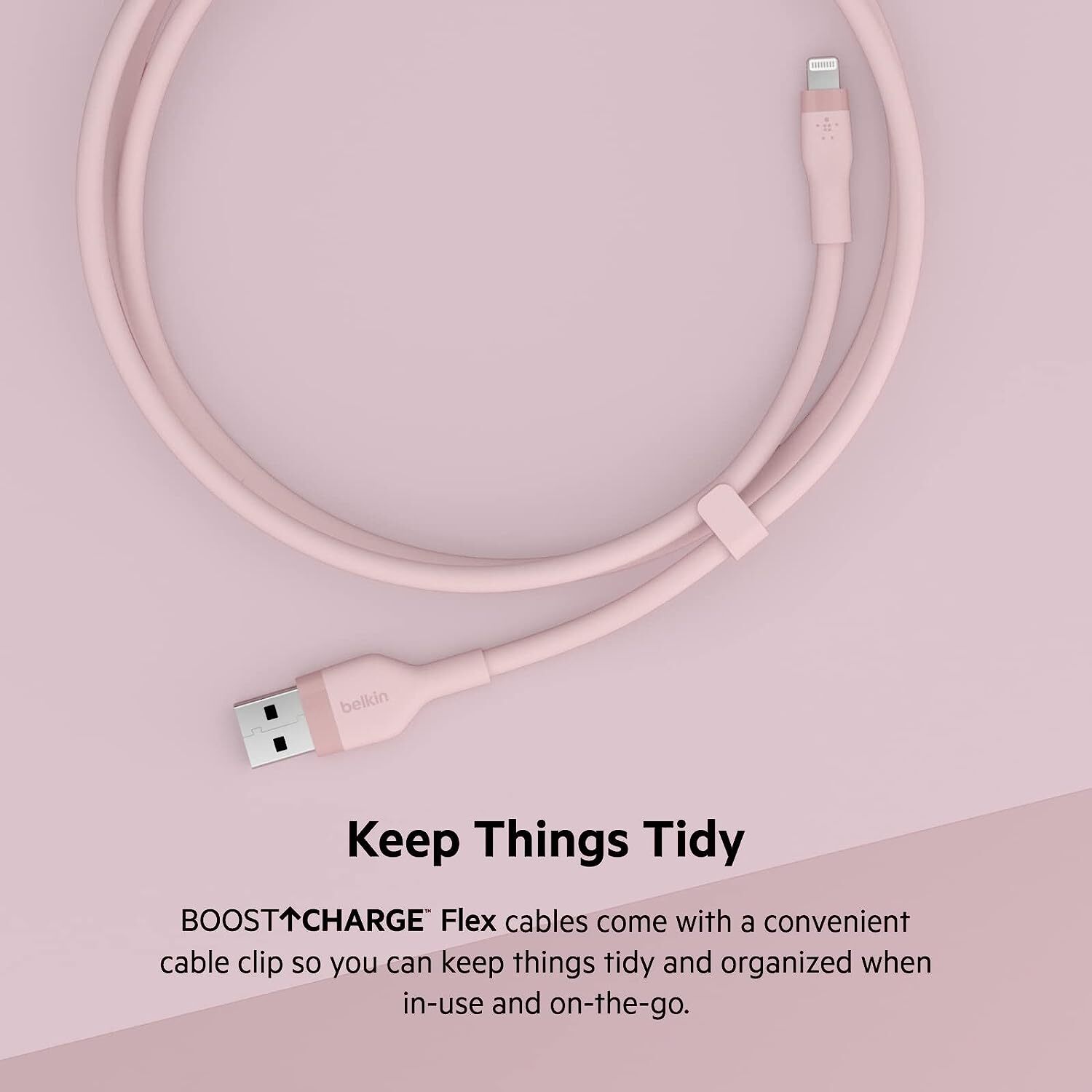 Belkin Apple Certified Lightning to USB Charge and Sync Flexible Silicone Cable for iPhone, iPad, Air Pods, 3.3 feet (1 meters) – Pink