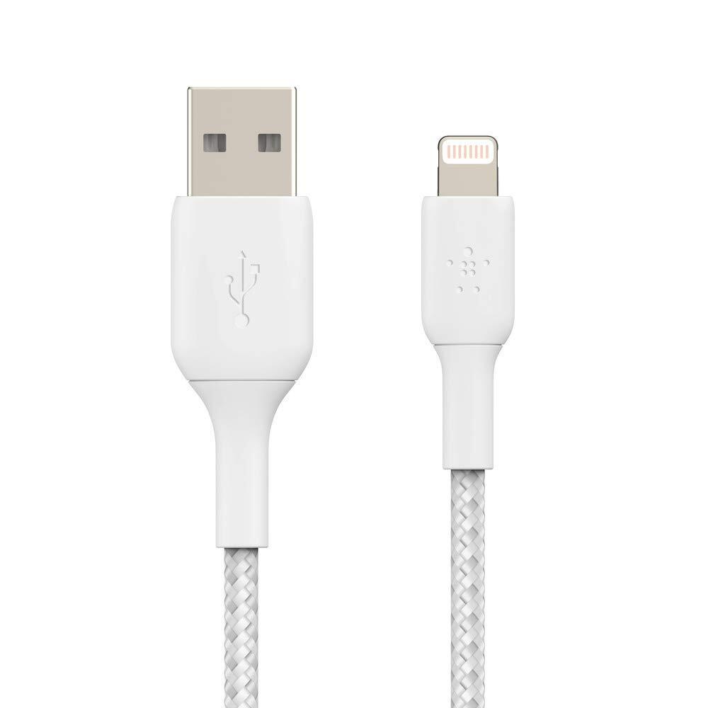 Belkin Apple Certified Lightning to USB Charge and Sync Tough Braided Cable for iPhone, iPad, Air Pods, 3.3 feet (1 meters) – White