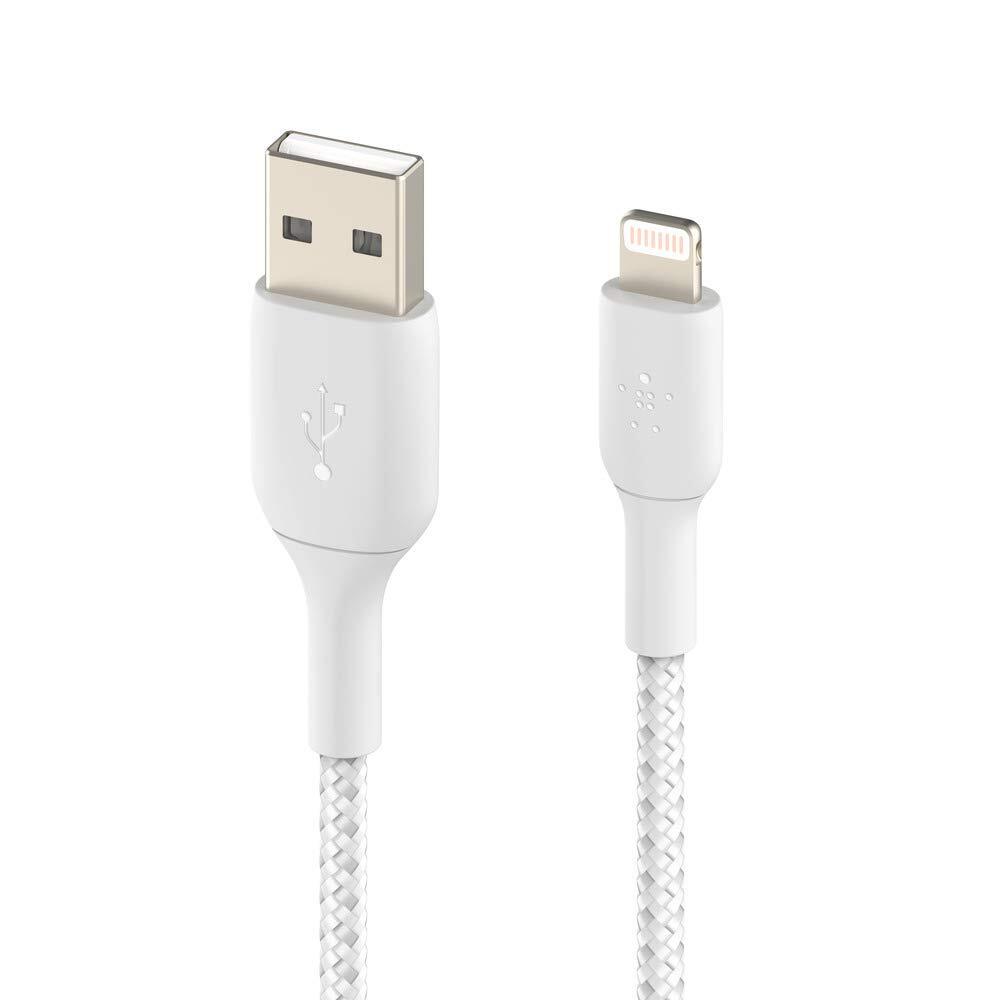 Belkin Apple Certified Lightning to USB Charge and Sync Tough Braided Cable for iPhone, iPad, Air Pods, 3.3 feet (1 meters) – White