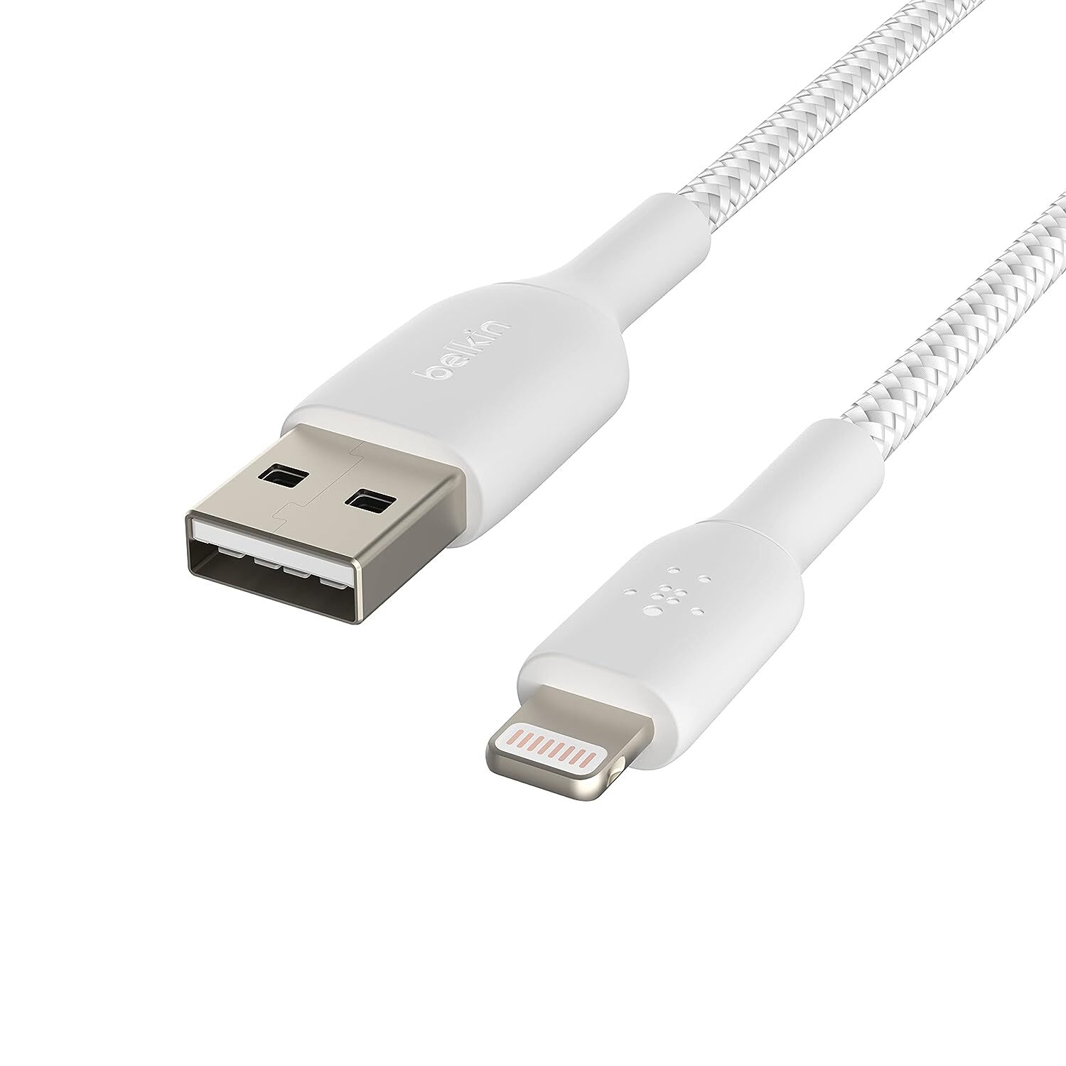Belkin Apple Certified Lightning to USB A and Sync Tough Braided Cable for iPhone, iPad, Air Pods, 6.6 feet (2 meters) – White