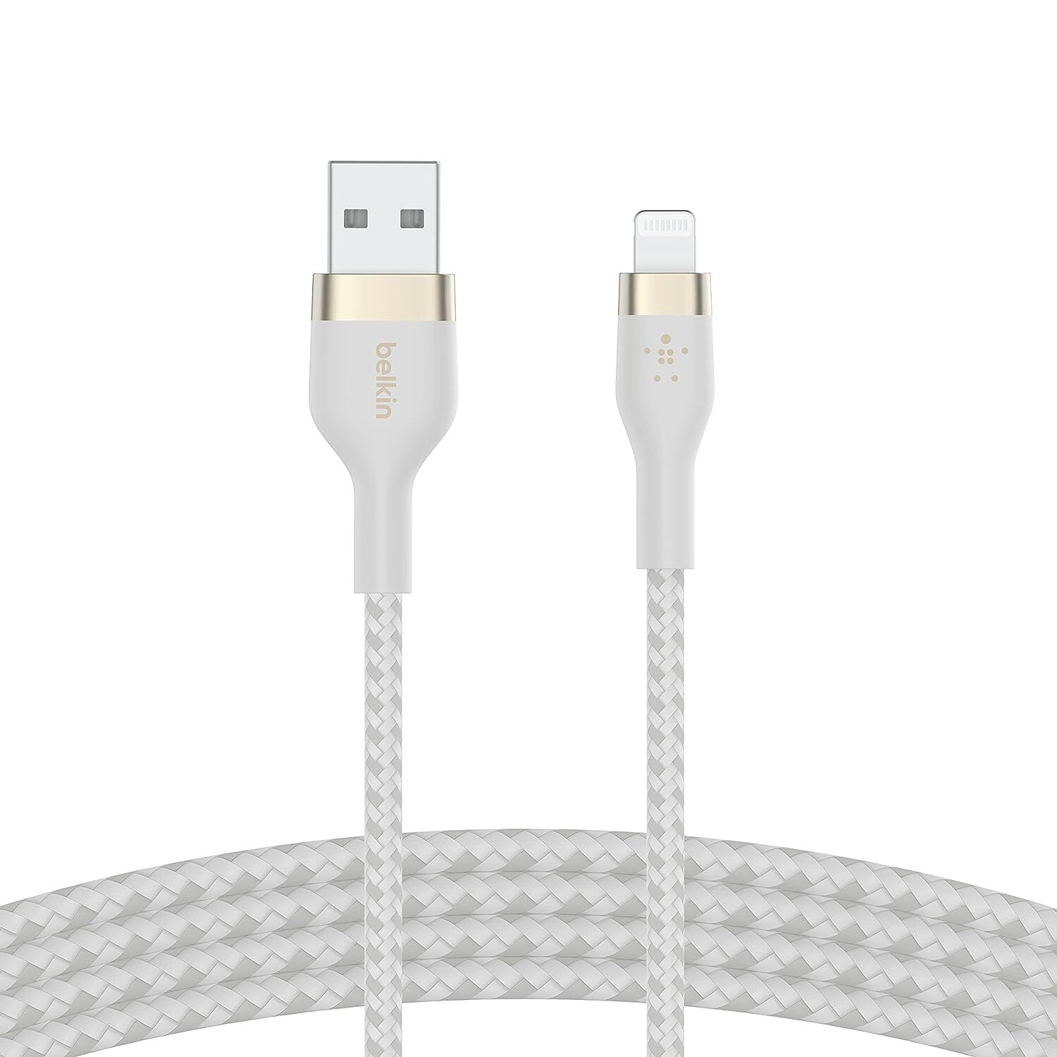 Belkin Apple Certified Lightning To Usb Charge And Sync Flexible Silicone, Double Nylon Braided Cable For Iphone, Ipad, Air Pods, Smartphone 3.3 Feet (1 Meters) White