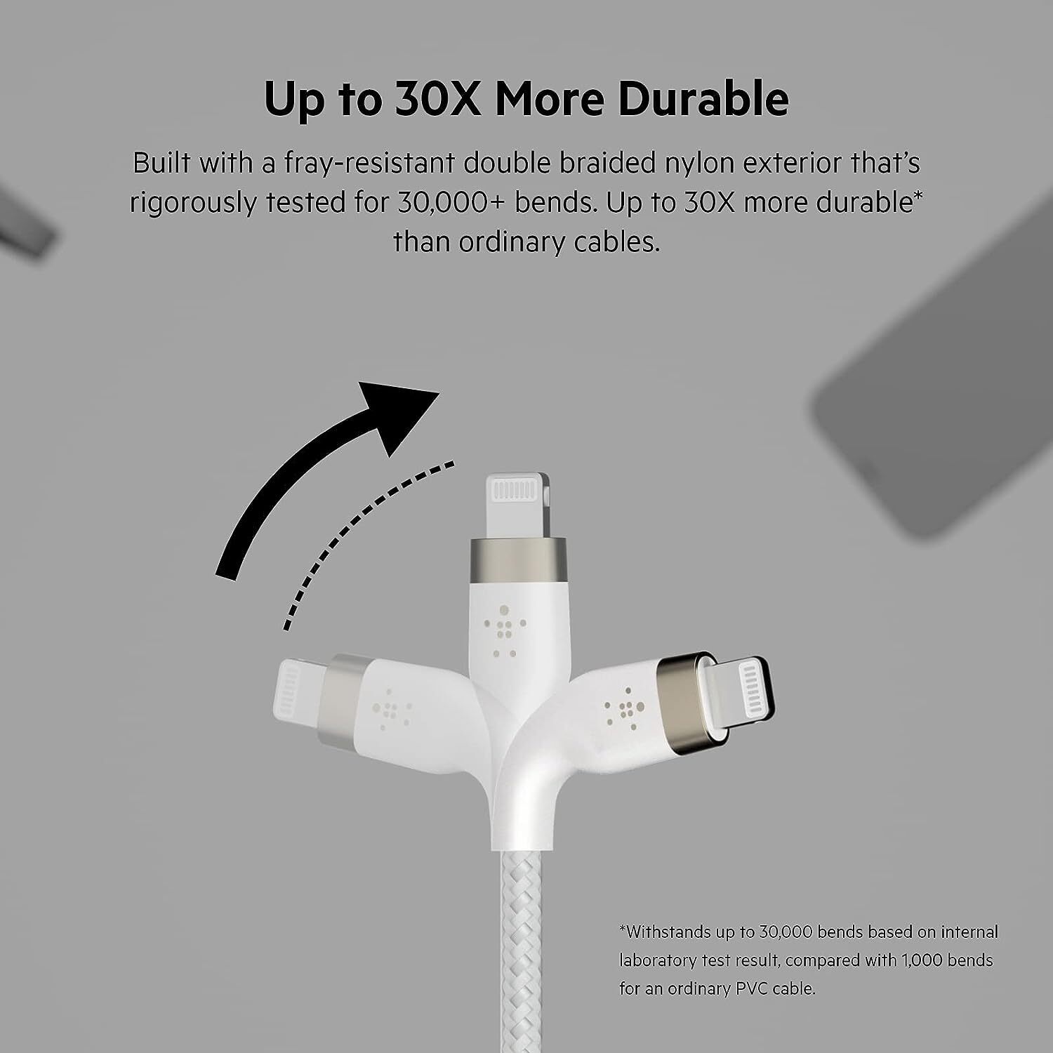 Belkin Apple Certified Lightning To Usb Charge And Sync Flexible Silicone, Double Nylon Braided Cable For Iphone, Ipad, Air Pods, Smartphone 3.3 Feet (1 Meters) White