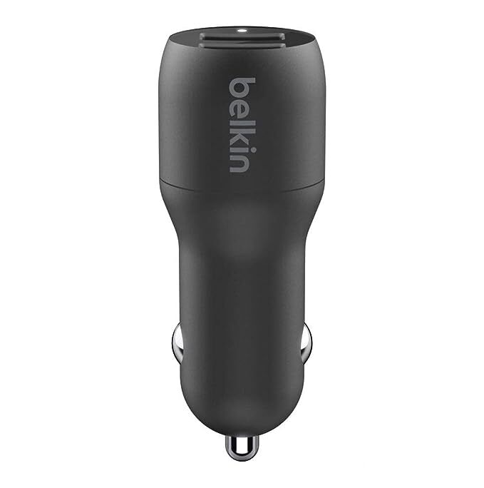 Belkin Game Consoles, Speakers Boost Charge Dual Port USB-A Car Charger 24W, 12W Power from Each Port for 24W of Total Output Power (Ccb001Btbk) - Black