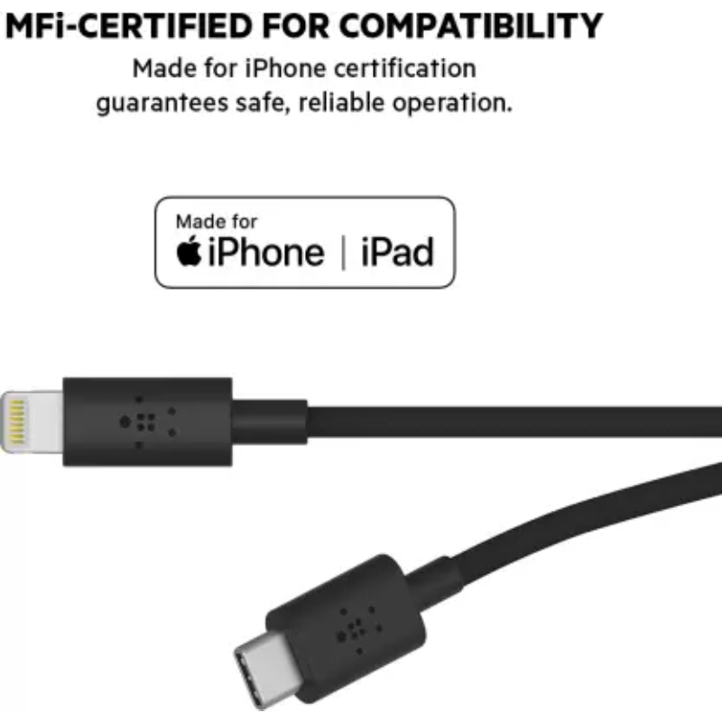Belkin F8J239DS03-BLK BOOST↑CHARGE USB-C Cable with Lightning Connector - Black-M00000001619
