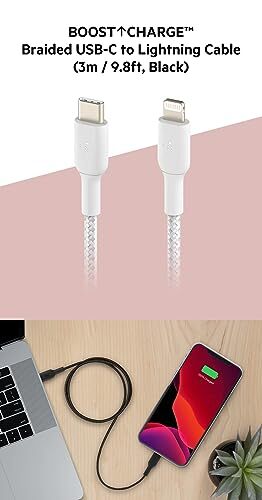 Belkin Apple Certified Lightning to Type C Cable, Tough Unbreakable Braided Fast Charging for iPhone, iPad, Air Pods, 6.6 feet (2 Meters) – White
