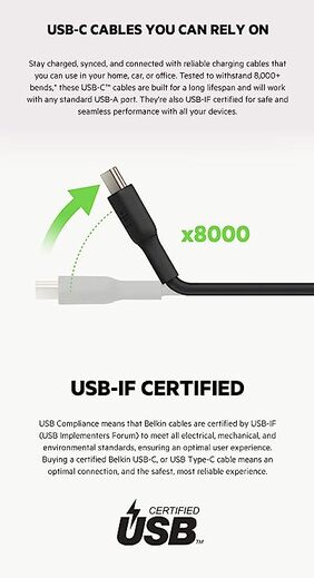 Belkin USB C to USB-A 2.0, Type C cable Tough Unbreakable Braided Nylon material 3.3 feet (1 meter) - Black, USB-IF Certified, Supports Fast Charging for Tablet - Black