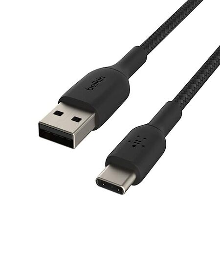 Belkin USB C to USB-A 2.0, Type C cable Tough Unbreakable Braided Nylon material 6.6 feet (2 meter), USB-IF Certified, Supports Fast Charging - Black
