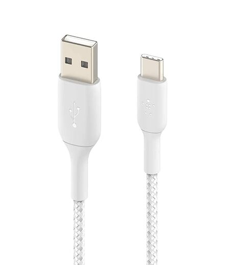Belkin USB C to USB-A 2.0, Type C cable Tough Unbreakable Braided Nylon material 6.6 feet (2 meter) for Tablet, USB-IF Certified, Supports Fast Charging - White