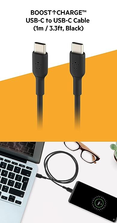Belkin USB C to USB-C Fast Charging Type C Cable, 60W PD, 3.3 feet (1 meter) for Laptop, Personal Computer, Tablet, Smartphone, USB-IF Certified - Black
